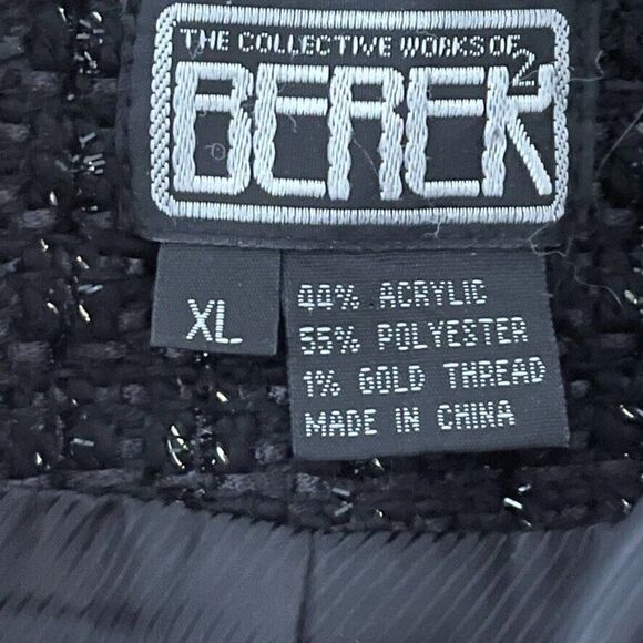 Vintage 80s Berek Black Tweed Rainbow Jeweled Beaded Blazer Jacket XL - Picture 2 of 10